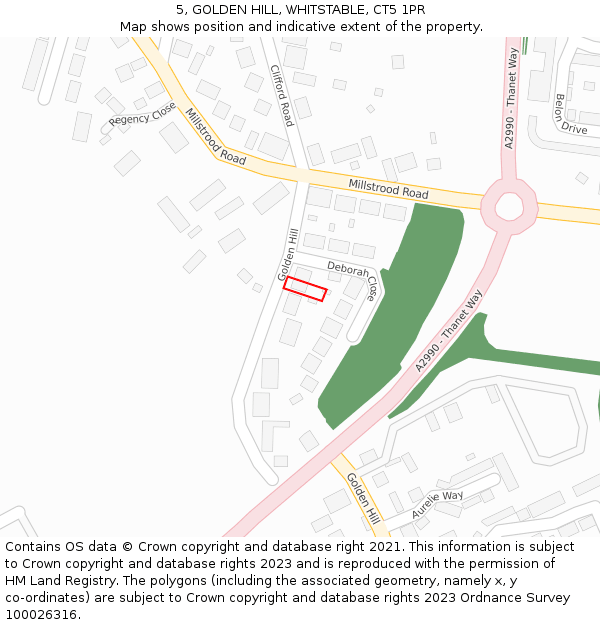 5, GOLDEN HILL, WHITSTABLE, CT5 1PR: Location map and indicative extent of plot