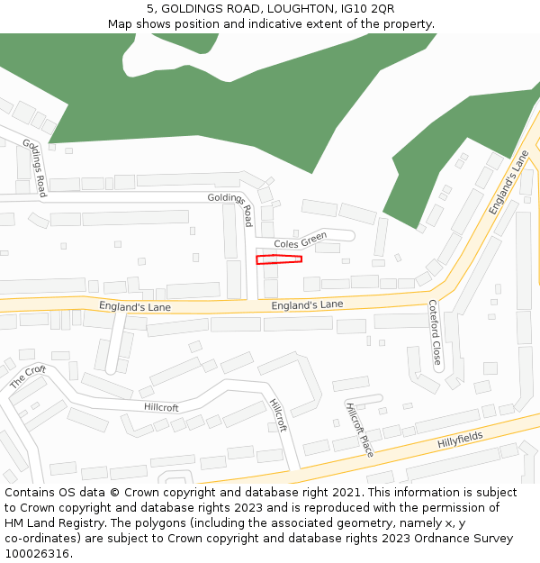 5, GOLDINGS ROAD, LOUGHTON, IG10 2QR: Location map and indicative extent of plot