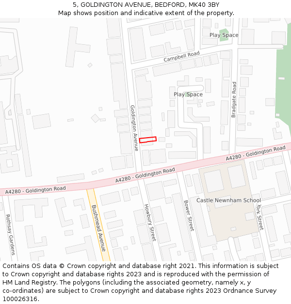 5, GOLDINGTON AVENUE, BEDFORD, MK40 3BY: Location map and indicative extent of plot