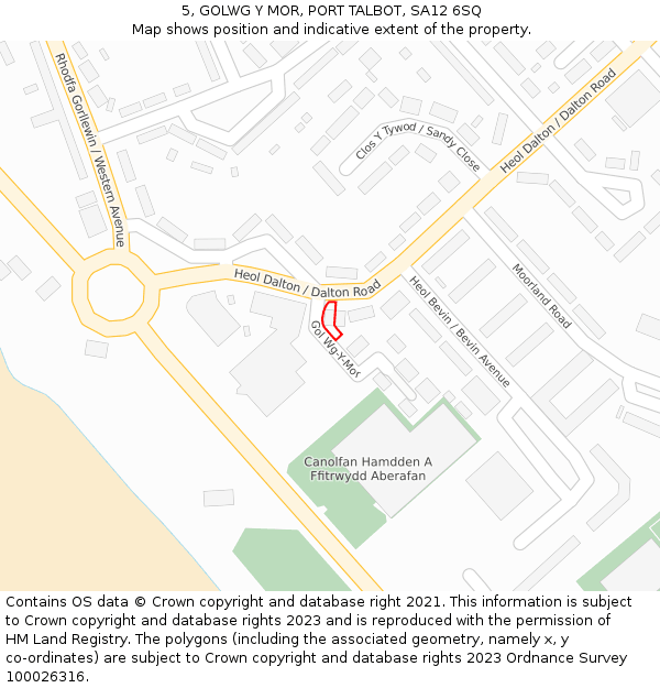5, GOLWG Y MOR, PORT TALBOT, SA12 6SQ: Location map and indicative extent of plot