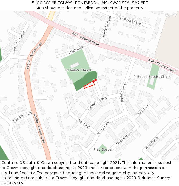 5, GOLWG YR EGLWYS, PONTARDDULAIS, SWANSEA, SA4 8EE: Location map and indicative extent of plot