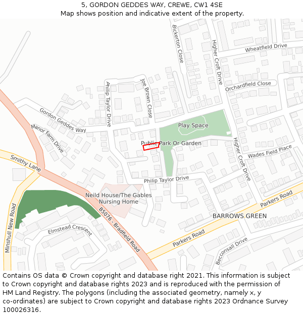 5, GORDON GEDDES WAY, CREWE, CW1 4SE: Location map and indicative extent of plot