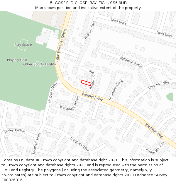5, GOSFIELD CLOSE, RAYLEIGH, SS6 9HB: Location map and indicative extent of plot