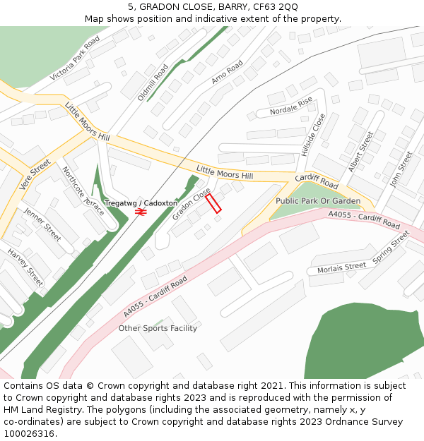 5, GRADON CLOSE, BARRY, CF63 2QQ: Location map and indicative extent of plot