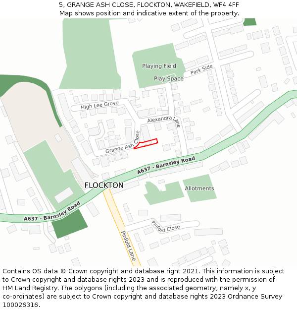 5, GRANGE ASH CLOSE, FLOCKTON, WAKEFIELD, WF4 4FF: Location map and indicative extent of plot