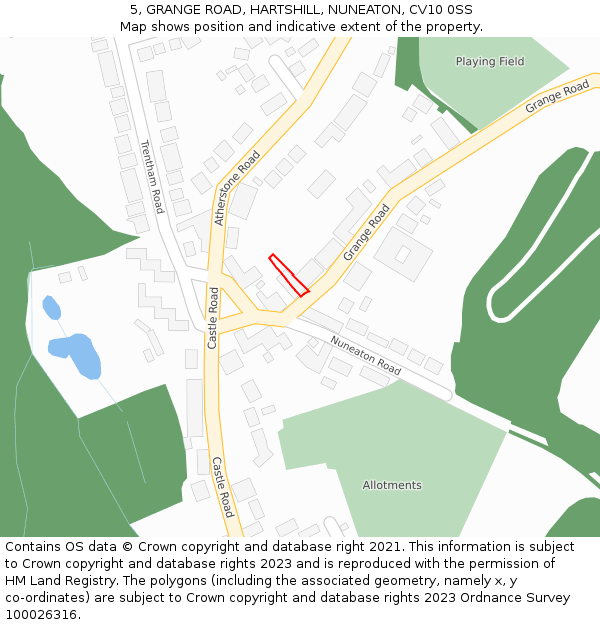 5, GRANGE ROAD, HARTSHILL, NUNEATON, CV10 0SS: Location map and indicative extent of plot