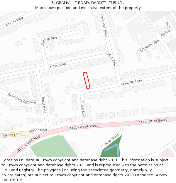 5, GRANVILLE ROAD, BARNET, EN5 4DU: Location map and indicative extent of plot