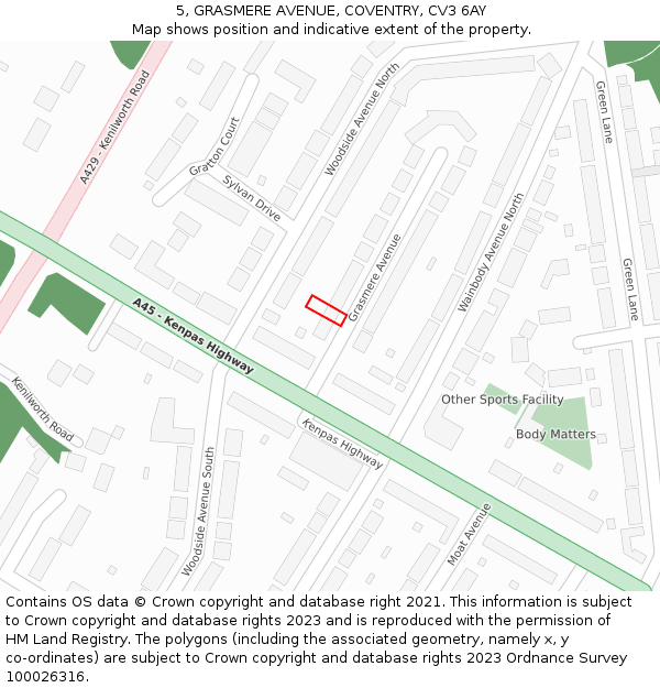 5, GRASMERE AVENUE, COVENTRY, CV3 6AY: Location map and indicative extent of plot