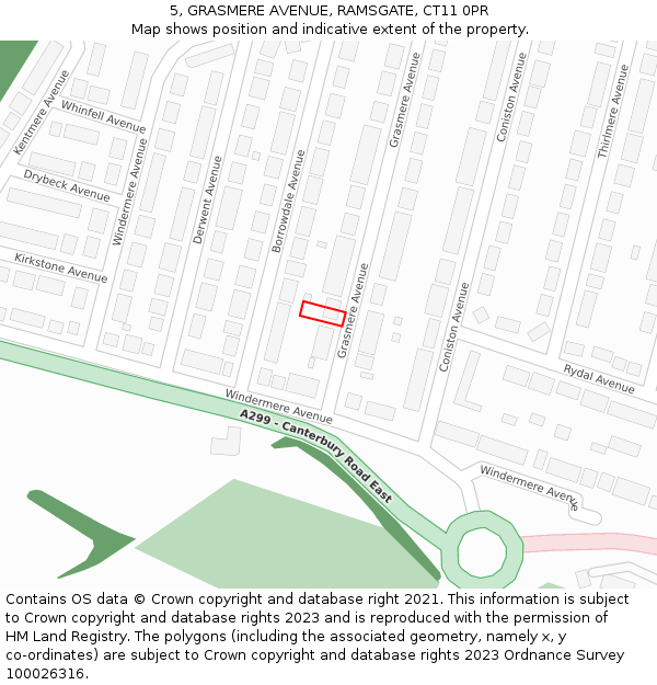 5, GRASMERE AVENUE, RAMSGATE, CT11 0PR: Location map and indicative extent of plot