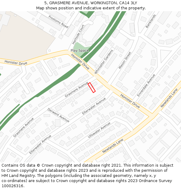 5, GRASMERE AVENUE, WORKINGTON, CA14 3LY: Location map and indicative extent of plot