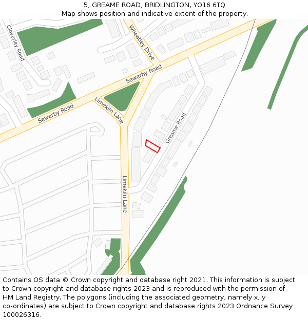 5, GREAME ROAD, BRIDLINGTON, YO16 6TQ: Location map and indicative extent of plot