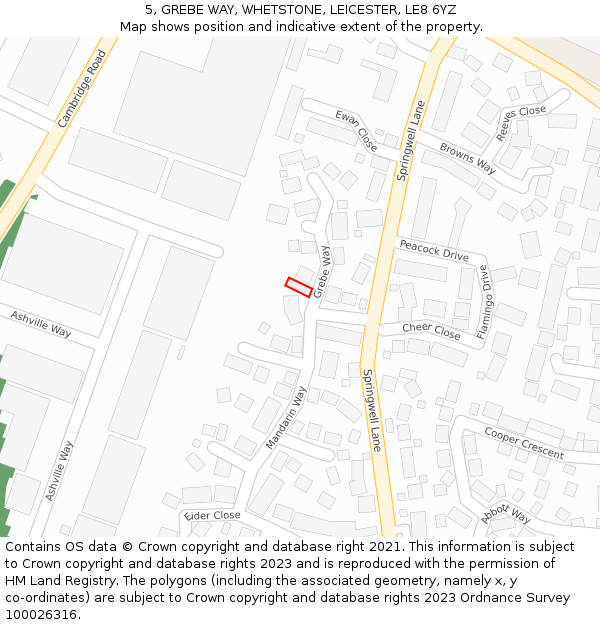 5, GREBE WAY, WHETSTONE, LEICESTER, LE8 6YZ: Location map and indicative extent of plot