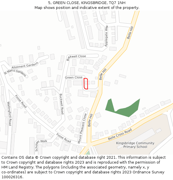 5, GREEN CLOSE, KINGSBRIDGE, TQ7 1NH: Location map and indicative extent of plot