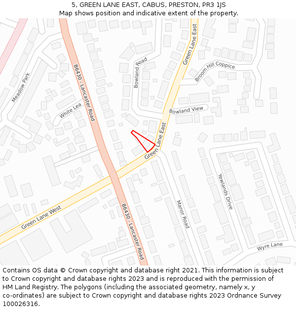 5, GREEN LANE EAST, CABUS, PRESTON, PR3 1JS: Location map and indicative extent of plot