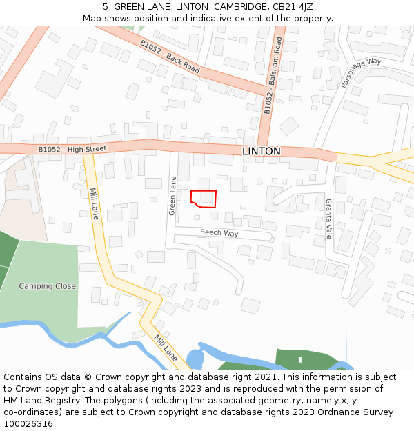 5, GREEN LANE, LINTON, CAMBRIDGE, CB21 4JZ: Location map and indicative extent of plot