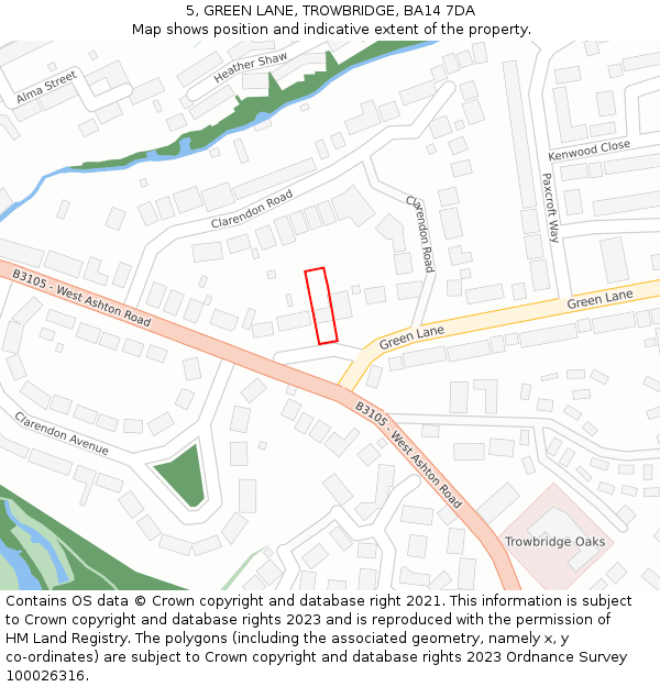5, GREEN LANE, TROWBRIDGE, BA14 7DA: Location map and indicative extent of plot