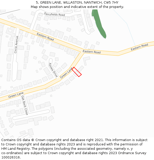 5, GREEN LANE, WILLASTON, NANTWICH, CW5 7HY: Location map and indicative extent of plot