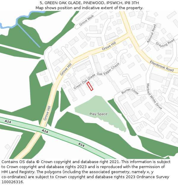 5, GREEN OAK GLADE, PINEWOOD, IPSWICH, IP8 3TH: Location map and indicative extent of plot