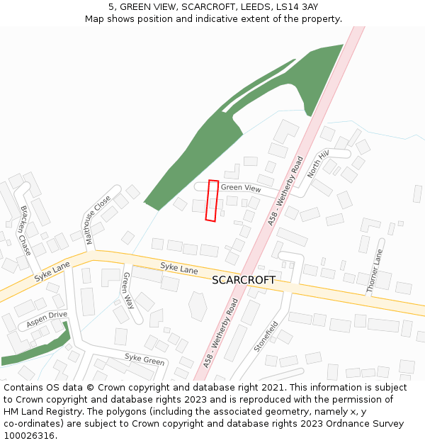 5, GREEN VIEW, SCARCROFT, LEEDS, LS14 3AY: Location map and indicative extent of plot