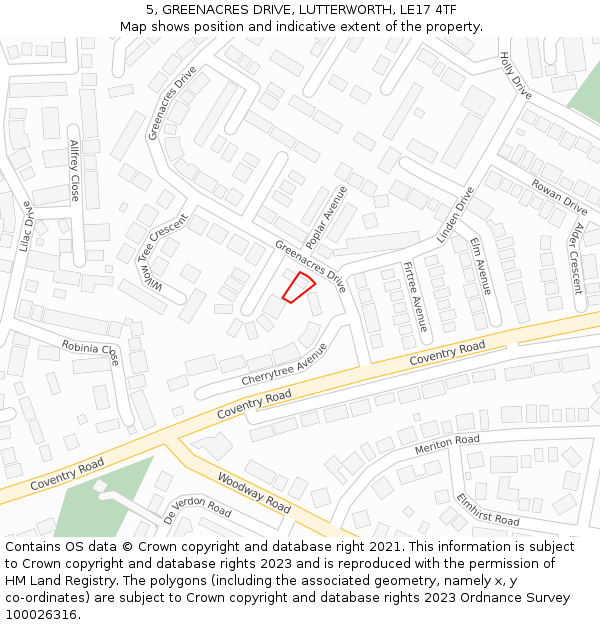5, GREENACRES DRIVE, LUTTERWORTH, LE17 4TF: Location map and indicative extent of plot