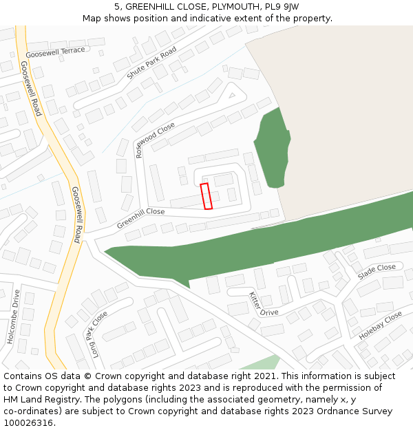 5, GREENHILL CLOSE, PLYMOUTH, PL9 9JW: Location map and indicative extent of plot