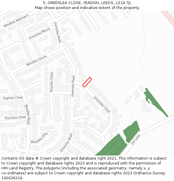 5, GREENLEA CLOSE, YEADON, LEEDS, LS19 7JL: Location map and indicative extent of plot