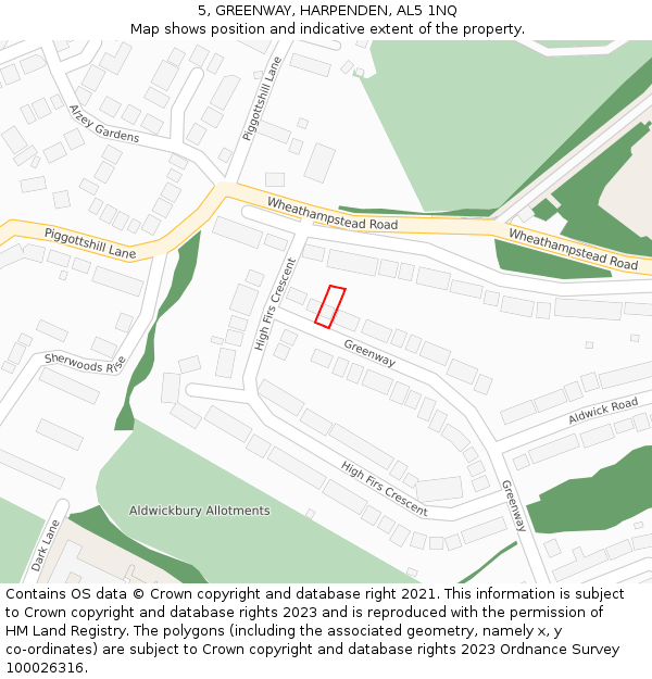 5, GREENWAY, HARPENDEN, AL5 1NQ: Location map and indicative extent of plot