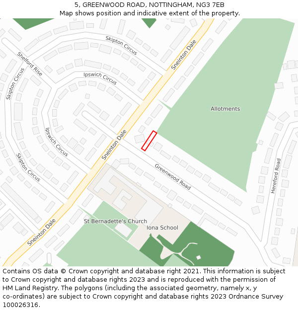 5, GREENWOOD ROAD, NOTTINGHAM, NG3 7EB: Location map and indicative extent of plot