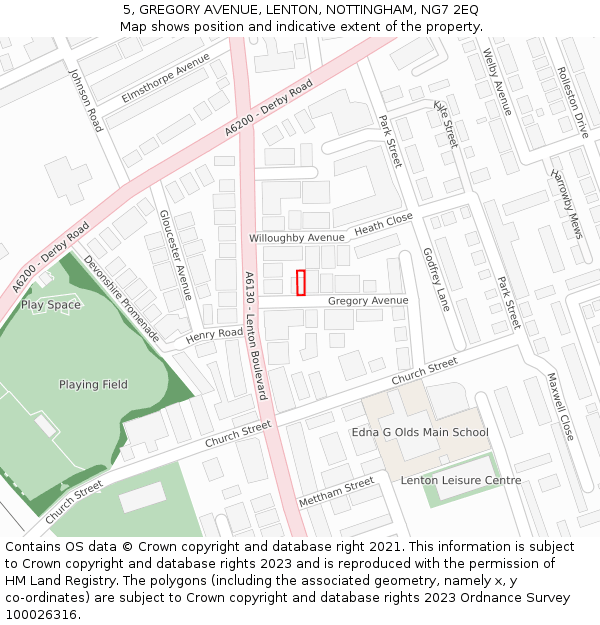 5, GREGORY AVENUE, LENTON, NOTTINGHAM, NG7 2EQ: Location map and indicative extent of plot