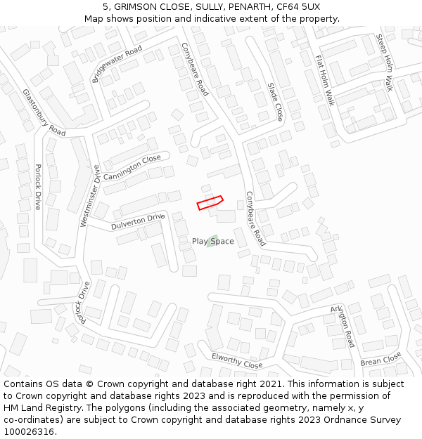 5, GRIMSON CLOSE, SULLY, PENARTH, CF64 5UX: Location map and indicative extent of plot