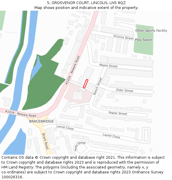 5, GROSVENOR COURT, LINCOLN, LN5 8QZ: Location map and indicative extent of plot