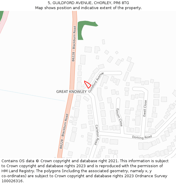 5, GUILDFORD AVENUE, CHORLEY, PR6 8TG: Location map and indicative extent of plot