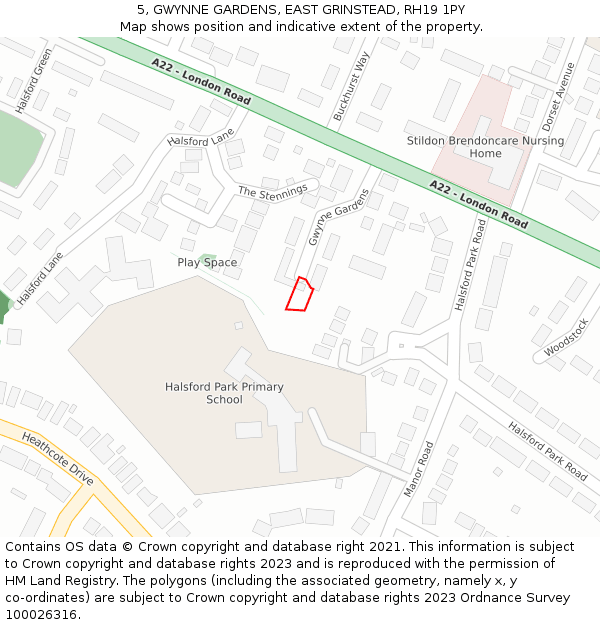 5, GWYNNE GARDENS, EAST GRINSTEAD, RH19 1PY: Location map and indicative extent of plot