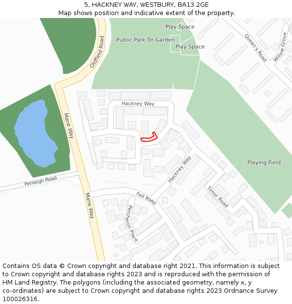 5, HACKNEY WAY, WESTBURY, BA13 2GE: Location map and indicative extent of plot