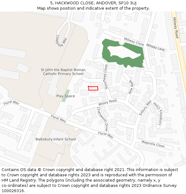 5, HACKWOOD CLOSE, ANDOVER, SP10 3UJ: Location map and indicative extent of plot