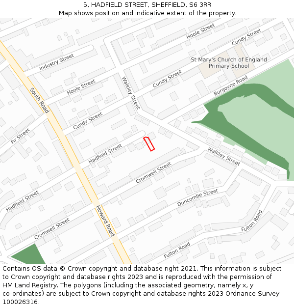 5, HADFIELD STREET, SHEFFIELD, S6 3RR: Location map and indicative extent of plot
