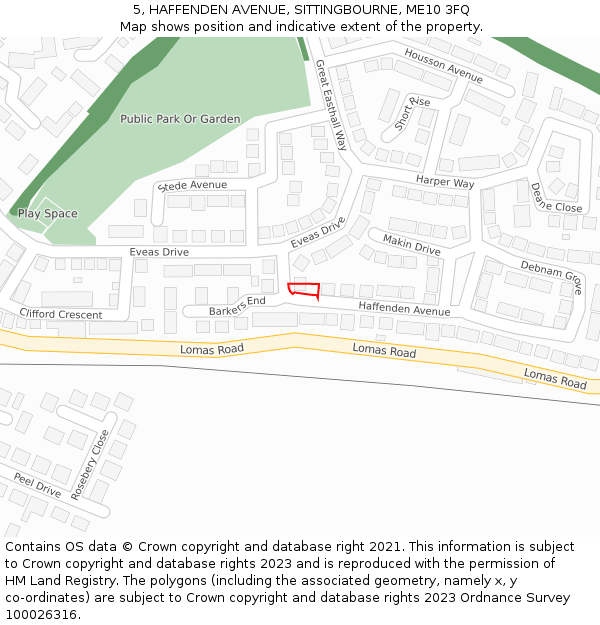 5, HAFFENDEN AVENUE, SITTINGBOURNE, ME10 3FQ: Location map and indicative extent of plot