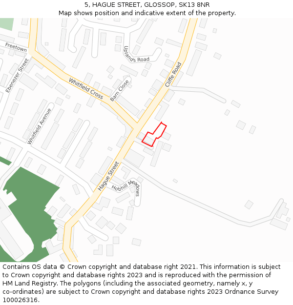 5, HAGUE STREET, GLOSSOP, SK13 8NR: Location map and indicative extent of plot