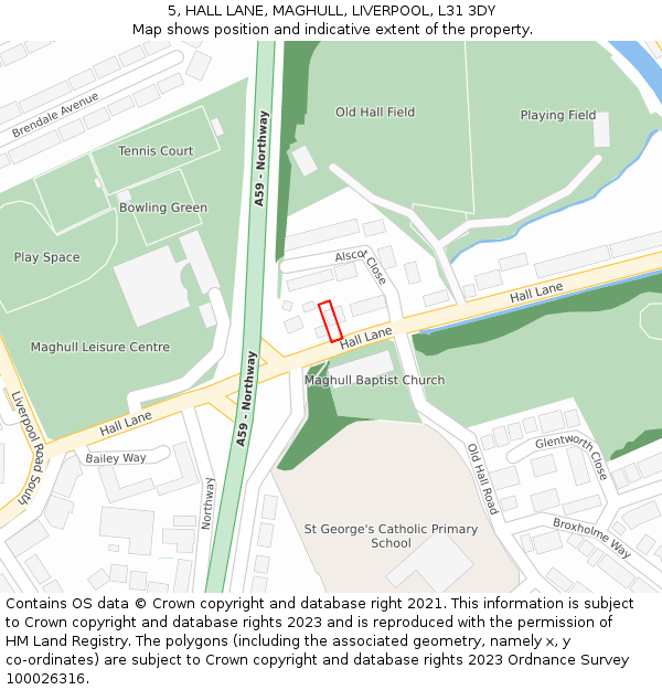 5, HALL LANE, MAGHULL, LIVERPOOL, L31 3DY: Location map and indicative extent of plot
