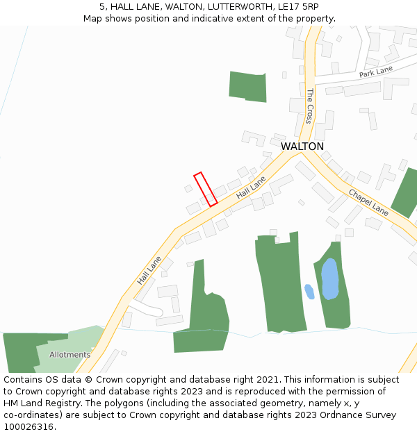 5, HALL LANE, WALTON, LUTTERWORTH, LE17 5RP: Location map and indicative extent of plot