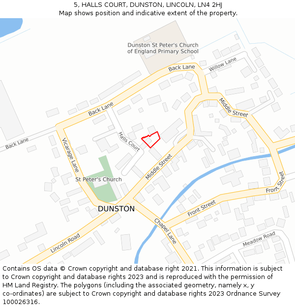 5, HALLS COURT, DUNSTON, LINCOLN, LN4 2HJ: Location map and indicative extent of plot