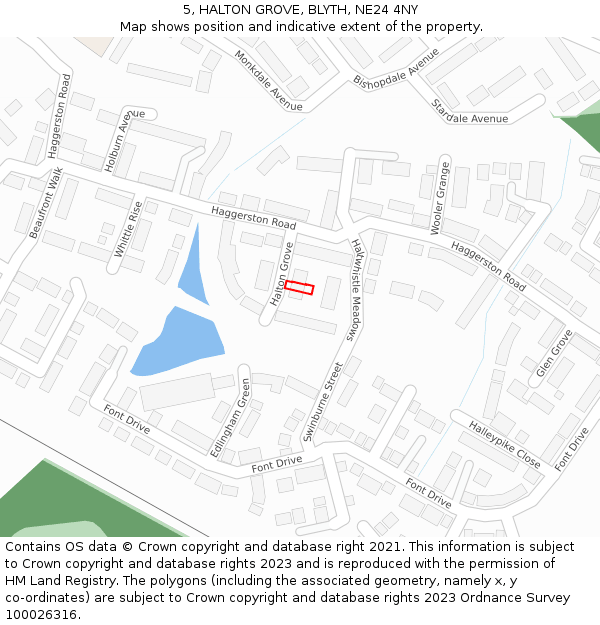 5, HALTON GROVE, BLYTH, NE24 4NY: Location map and indicative extent of plot