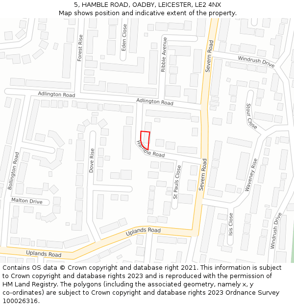 5, HAMBLE ROAD, OADBY, LEICESTER, LE2 4NX: Location map and indicative extent of plot