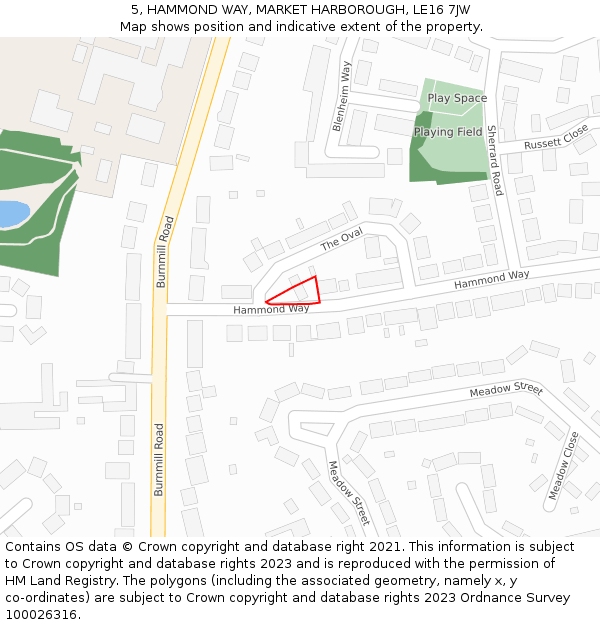 5, HAMMOND WAY, MARKET HARBOROUGH, LE16 7JW: Location map and indicative extent of plot