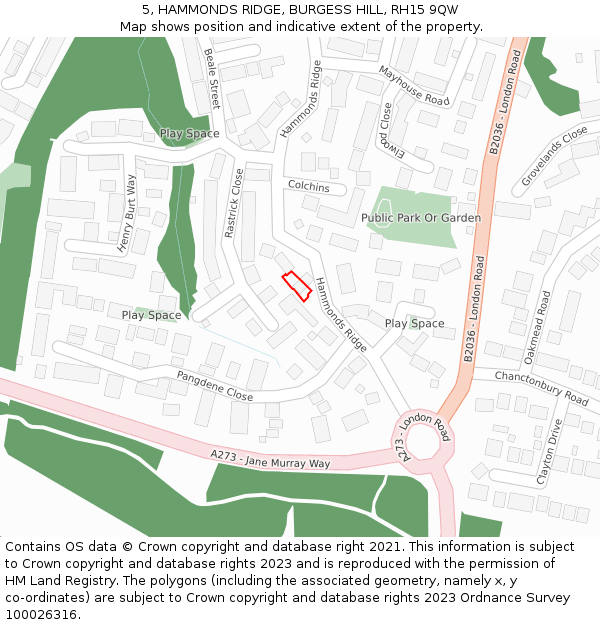 5, HAMMONDS RIDGE, BURGESS HILL, RH15 9QW: Location map and indicative extent of plot