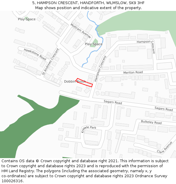 5, HAMPSON CRESCENT, HANDFORTH, WILMSLOW, SK9 3HF: Location map and indicative extent of plot