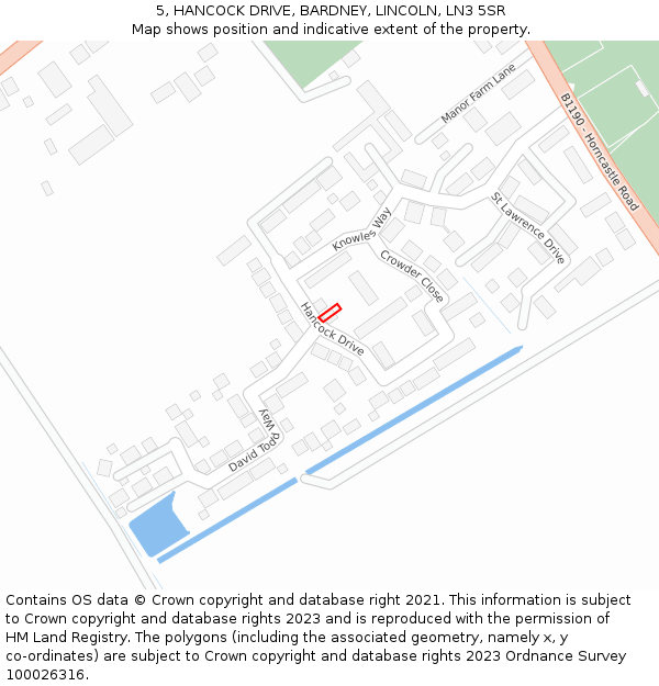 5, HANCOCK DRIVE, BARDNEY, LINCOLN, LN3 5SR: Location map and indicative extent of plot