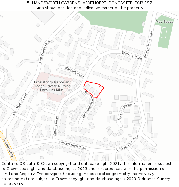 5, HANDSWORTH GARDENS, ARMTHORPE, DONCASTER, DN3 3SZ: Location map and indicative extent of plot