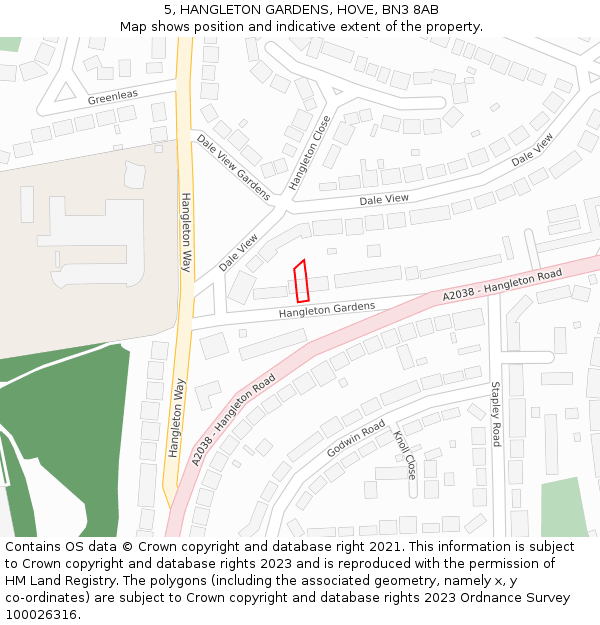 5, HANGLETON GARDENS, HOVE, BN3 8AB: Location map and indicative extent of plot