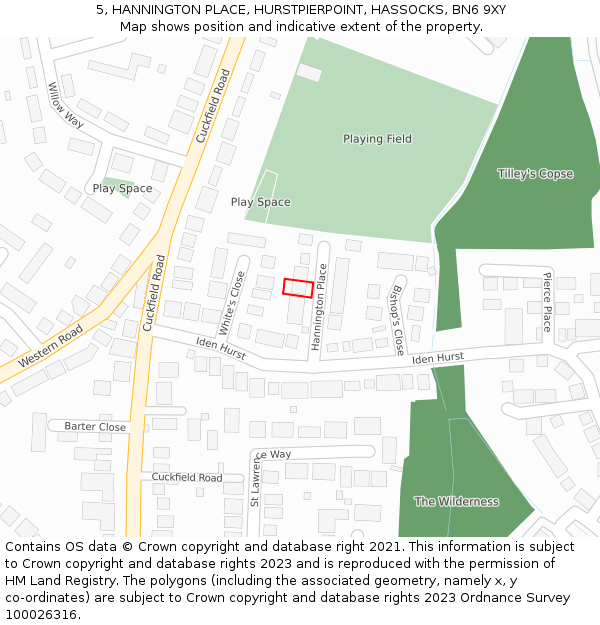 5, HANNINGTON PLACE, HURSTPIERPOINT, HASSOCKS, BN6 9XY: Location map and indicative extent of plot